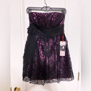 NWT Decode 1.8 SILK Sparkly Lace Removable Strap Cocktail Dress Purple Black 8